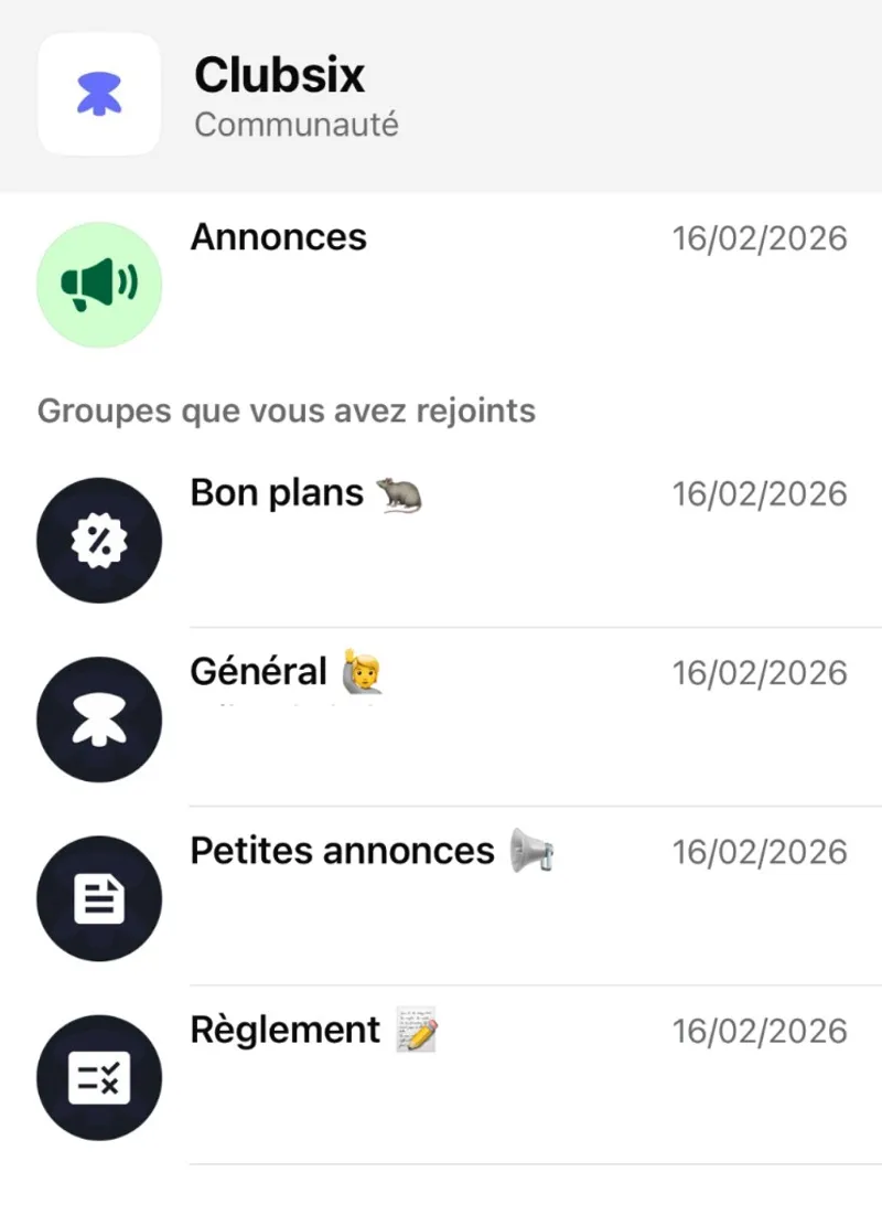 Communauté WhatsApp Clubsix — Annonces, Bon plans, Général, Petites annonces, Règlement